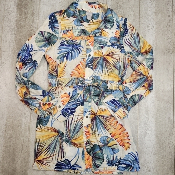 CHICOS Longline Tunic Length Floral Lightweight Linen Jacket Size Small / XS - Picture 1 of 7